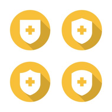 Uzun gölgeli sağlıklı kalkan koruma ikonu. Tıbbi rozet işareti.