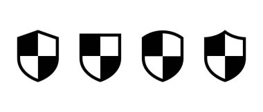 Kalkan koruma ikonu ayarlandı. Güvenli, koruma işareti. Güvenli, güvenlik sembolü