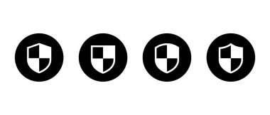 Koruma kalkanı simgesi siyah daireye ayarlandı. Güvenli işaret. Güvenli, güvenlik sembolü