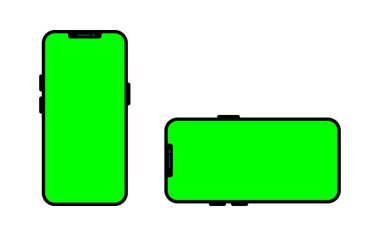 Iphone smartphone mockup with green screen illustration. Mobile phone mock up icon in flat design