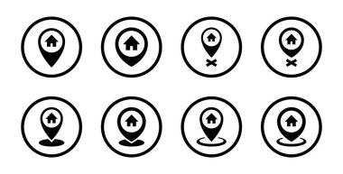 Ev konumu simgesi koleksiyonu daire çizgisine ayarlandı. Harita işaretleyicisi ile ev, adres işareti sembolü