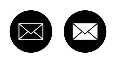 Zarf, siyah daire üzerine mesaj simgesi. Haber bülteni, e-posta, posta işareti sembolü