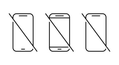 Akıllı telefon taslak simgesi seti yok. Cep telefonu yasaklama işareti. Düzenlenebilir vuruş