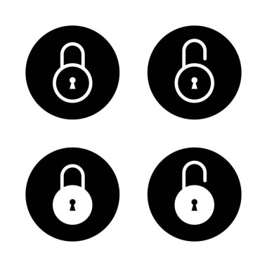 Kilitle ve kilidi aç siyah daireye asma kilit simgesi yerleştir. Güvenlik, gizlilik koruma işareti sembolü