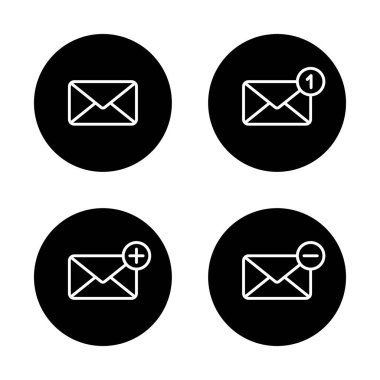 Bildirim iletisi, siyah çember üzerinde zarf e- posta ana hatları simgesi ekle ve kaldır