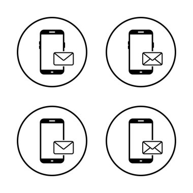 İleti telefonu simgesi daire çizgisine ayarlandı. Cep telefonu işaret sembolündeki zarf e- posta