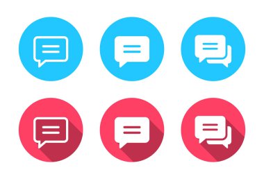 Konuşma balonu, uzun gölgeli mesaj simgesi. Sohbet, yorum, SMS işareti