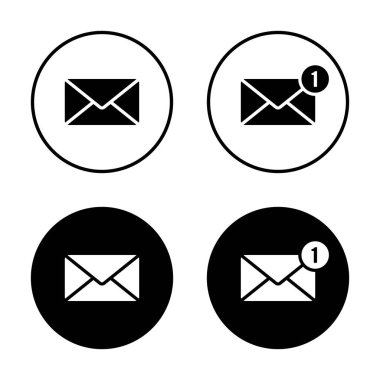 Yeni mesaj, siyah dairenin e-posta simgesi. Bildirimli posta kodu. Zarf sembolü