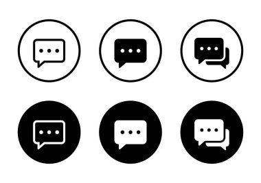 Konuşma balonu, mesaj simgesi siyah daireye ayarlandı. Sohbet, sosyal medya metin iletişim kavramı