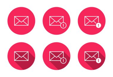 Mesaj zarfı bildirim ana hatları simgesi uzun gölgeli. E- posta, posta işareti sembolü