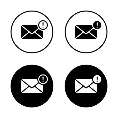 Siyah çemberde hata iletisi simgesi. Uyarı e- posta işareti sembolü