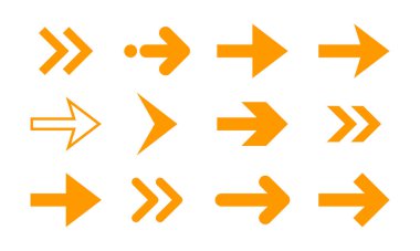 Navigasyon ok simgesi koleksiyonu. Düz turuncu doğru yön sembolü