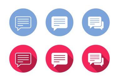 Mesaj at ve uzun gölgeli sohbet simgesi oluştur. Konuşma balonu, yorum, SMS sembolü