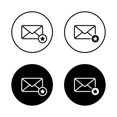 Favori e- posta simgesi seti. Siyah çemberde yıldız işareti sembolü olan zarf