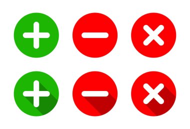 Simge ekle, kaldır ve sil. Artı, eksi ve uzun gölgeli çapraz sembol