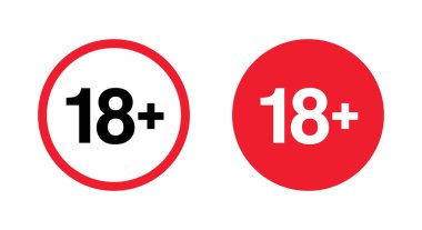 18 + yaş sınırı simgesi. Kırmızı çemberde on sekiz artı sembol. Sadece yetişkin içeriği işareti