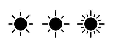 Güneş ikonu ayarlandı. Hava durumu sembolü. Güneş ışığı parlaklığı kavramı
