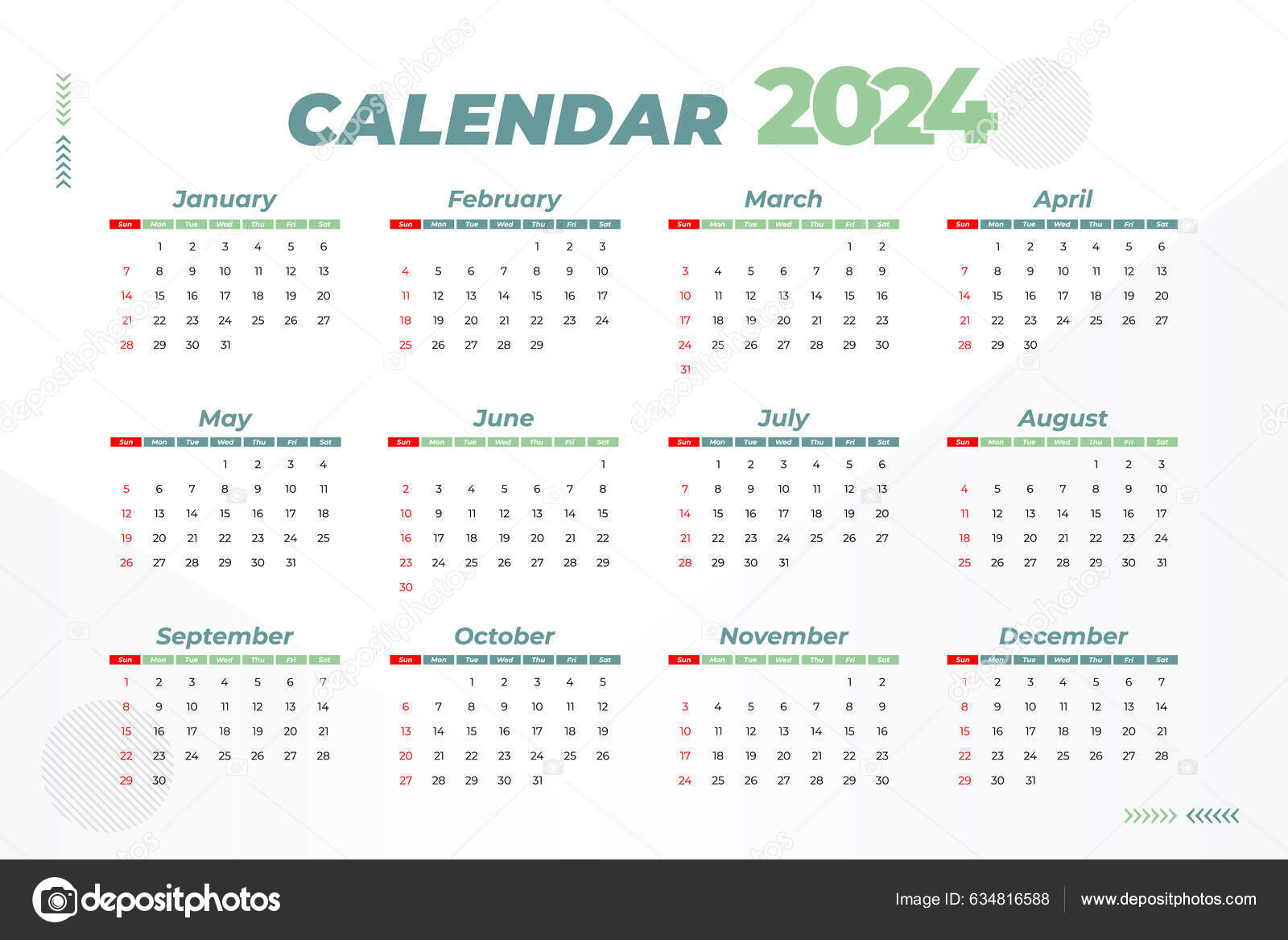 2024 Calendar Template Editable Vector Stock Vector by ©maulidiah 634816588