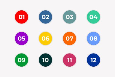 Bullet Points Numbers from One to Twelve