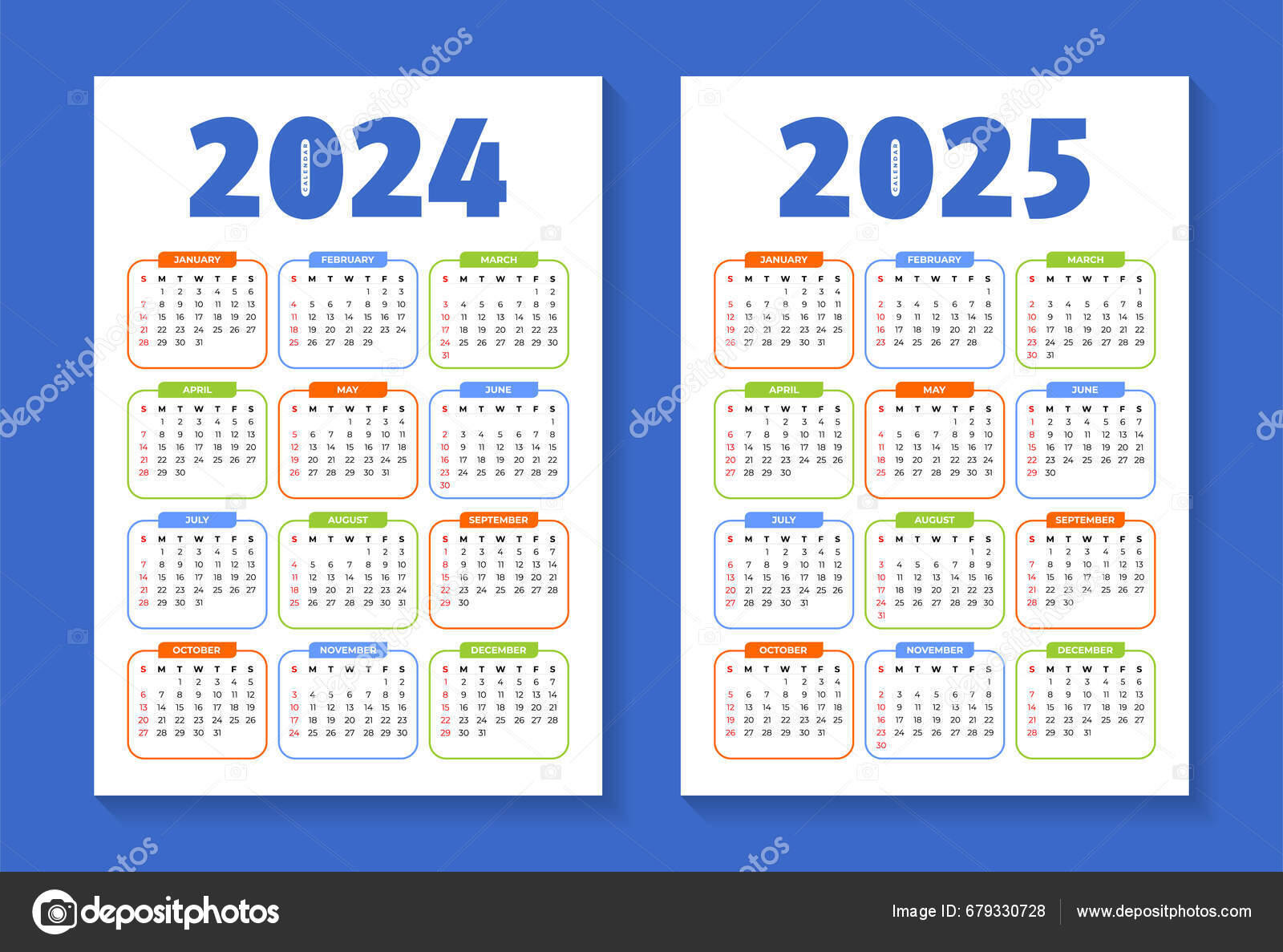 2024 2025 Düzenlenebilir Takvim Şablonu ©maulidiah 679330728'e ait Stok