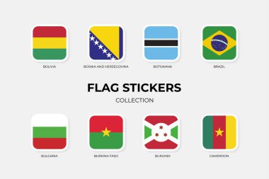 Bolivya, Bosna-Hersek, Botswana, Brezilya, Bulgaristan, Burkina Faso, Burundi ve Kamerun 'un Bayrak Etiketleri