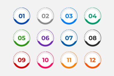 Bullet Points Numbers from One to Twelve
