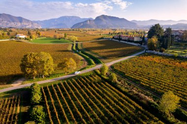 Aerial view from Franciacorta, Brescia province in Lombardy district, Italy, Europe.