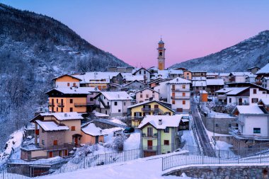 Sunrise at village of Vallecamonica, Galleno in Brescia province, Lombardy district, Italy.