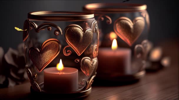 两颗心点着蜡烛 情人节 — 图库视频影像