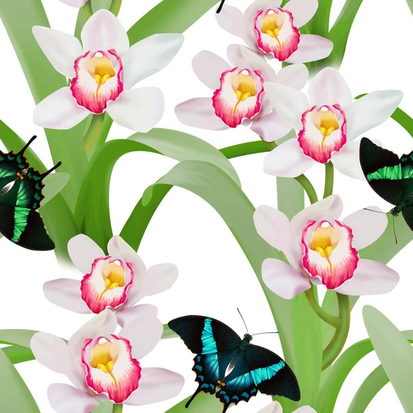 Seamless tropical pattern. Exotic summer flowers