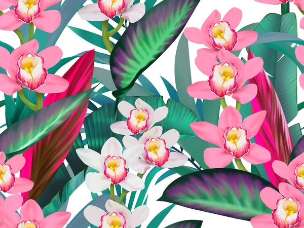 Seamless tropical pattern. Exotic summer flowers