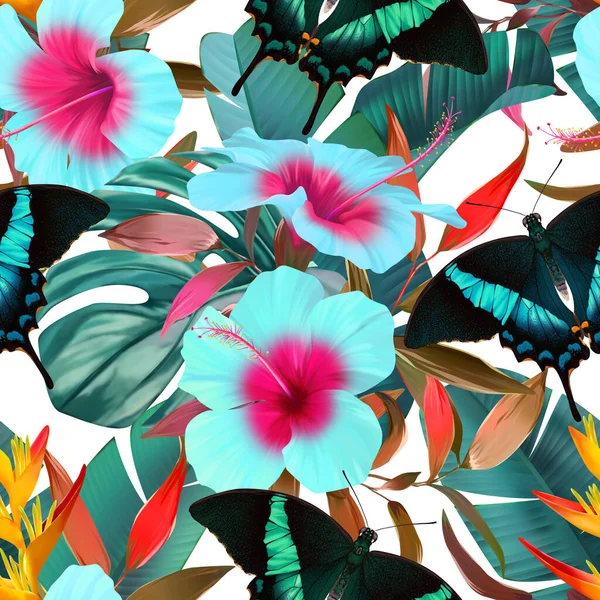 Seamless tropical pattern. Exotic summer flowers