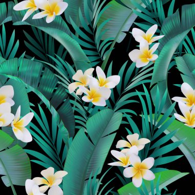 Seamless tropical pattern. Exotic summer flowers