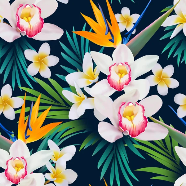Seamless tropical pattern. Exotic summer flowers