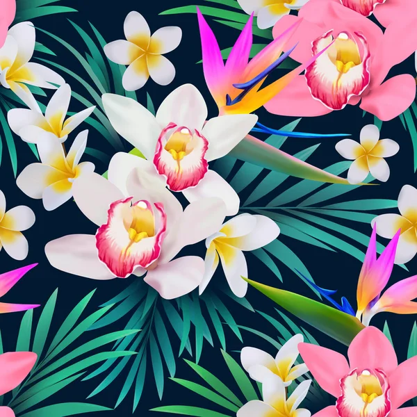 Seamless Tropical Pattern Exotic Summer Flowers — Stock fotografie