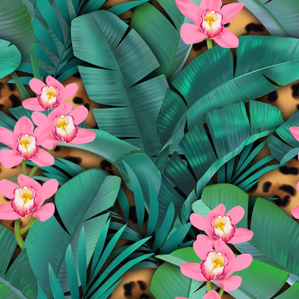Seamless tropical pattern. Exotic summer flowers