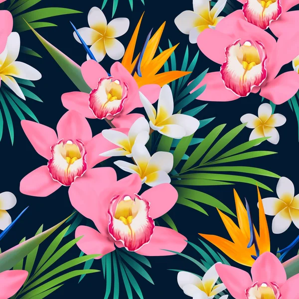 Seamless tropical pattern. Exotic summer flowers