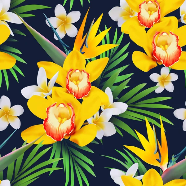 Seamless tropical pattern. Exotic summer flowers