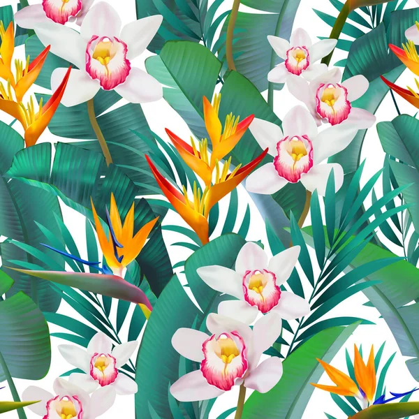 Seamless tropical pattern. Exotic summer flowers
