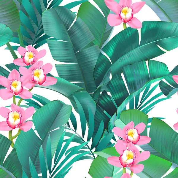 Seamless tropical pattern. Exotic summer flowers