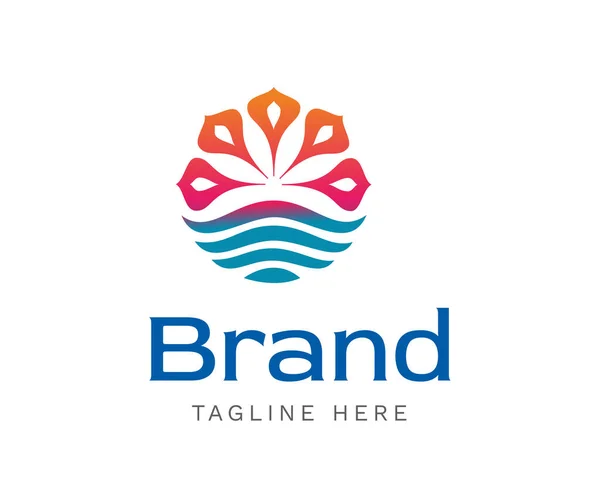 Logo Kreatif Dengan Gelombang Flamboyan Dan Air Desain Logo Alam - Stok Vektor