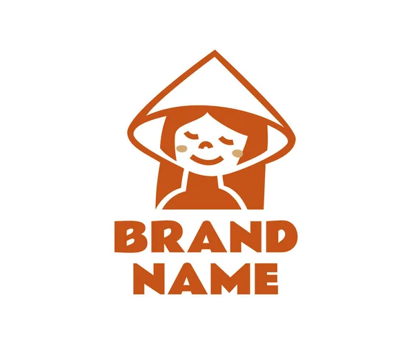 Vietnam Logo Design Carino Sorridente Ragazza Vietnamita Con Lunghi Capelli — Vettoriale Stock
