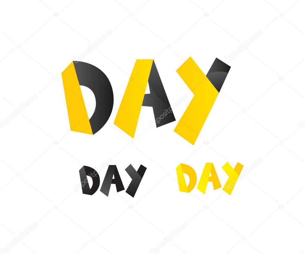Creative colorful 3D front design vector of DAY for Title, Header, Lettering, Logo. Modern logo typography design for Funny entertainment, Active, Sport, Technology areas, Typeface.
