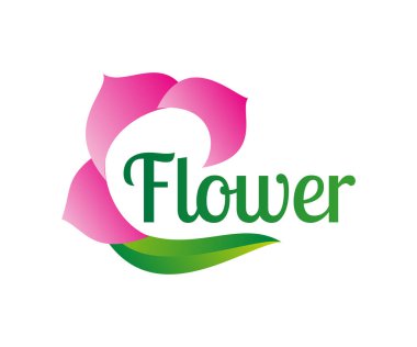 Şeftali çiçeği logosu tasarım şablonu elementleri. Pembe şeftali çiçeği ve yeşil yapraklı yaratıcı logo. Markalaşma ve İş Logoları için kullanılabilir.