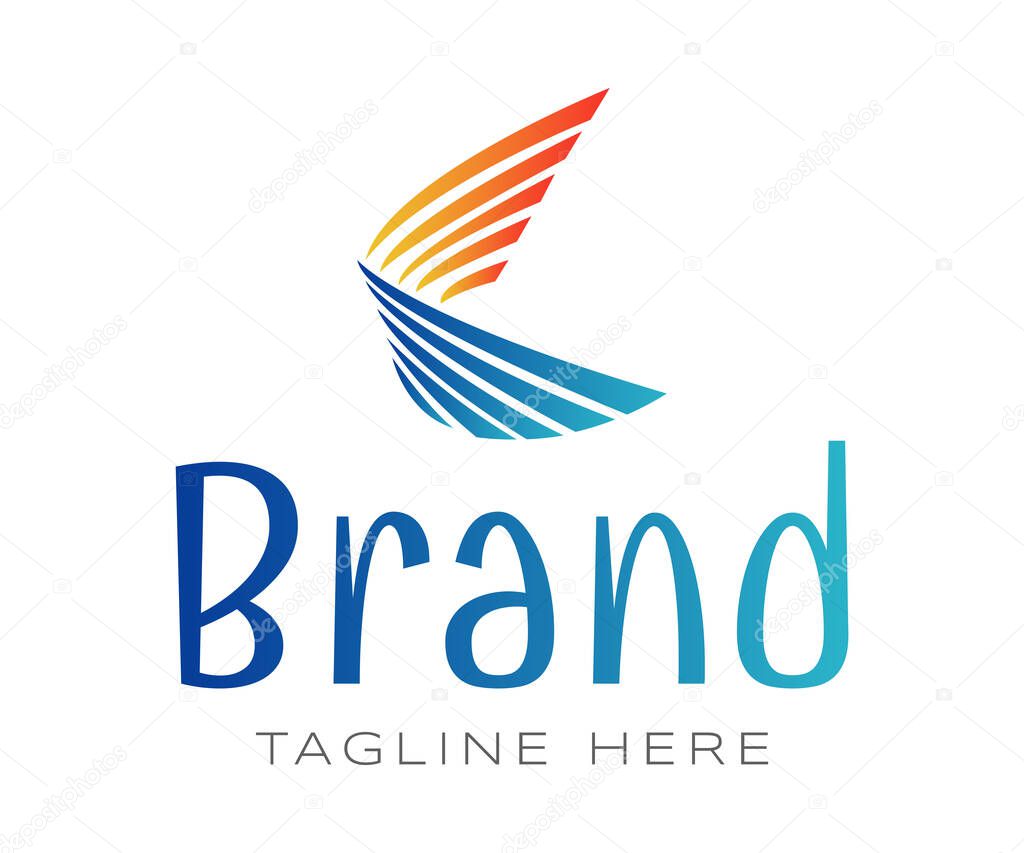 Letter K logo icon design template elements. Creative logo with initial letter K or V in wing shape. Usable for Branding and Business Logos.
