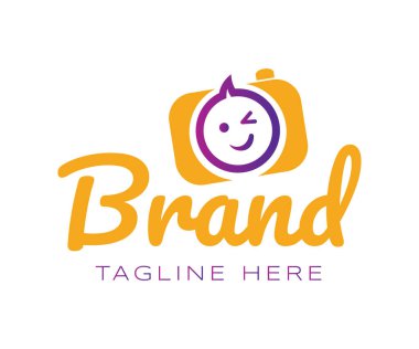 Kamera logosu tasarım şablonu elemanları. Kameralı bebek fotoğrafı logosu ve şirin bebek ikonları. Markalaşma ve İş Logoları için kullanılabilir.