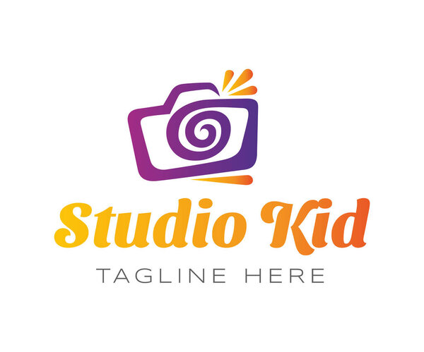 Camera logo icon design template elements. Children photography logo with spiral camera icon. Usable for Branding and Business Logos.