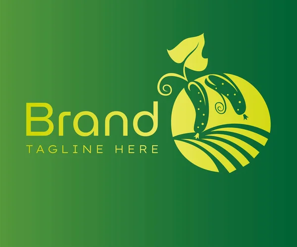 Komkommerboerderij Logo Ontwerp Met Groene Veld Pictogram Geschikt Voor Verse — Stockvector