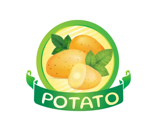 Potato标志图标设计模板元素 土豆农场标志的设计灵感与半个土豆 块茎和叶子 可用于品牌和商业标识 — 图库矢量图片