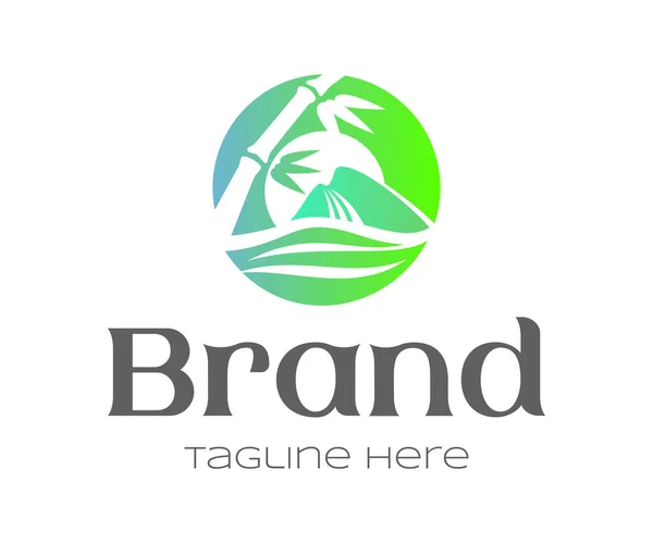 Bambu Logo Ikon Design Mall Element Asiatisk Bambuträd Tecken Kreativ — Stock vektor